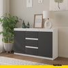 MIKEL - Komoda se 3 šuplíky a 2 dveřmi - Skříň na oblečení do ložnice - Bílá matná / Antracitová - Výška 75 cm, šířka 120 cm, hloubka 35 cm.