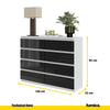 GABRIEL - Komoda se 8 šuplíky - Skříň na oblečení do ložnice - Bílý mat / Černý lesk - Výška 92 cm, šířka 120 cm, hloubka 33 cm.