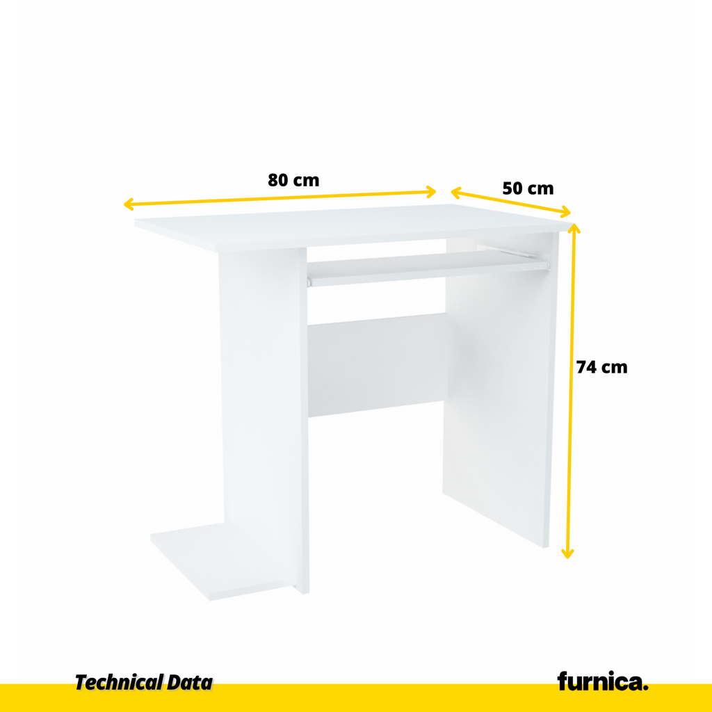 BILLY - Počítačový stůl s výsuvnou klávesnicí - Bílý matný H74cm W80cm D50cm