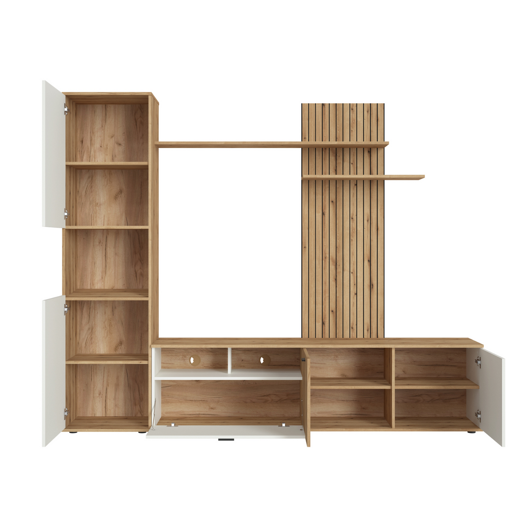 ROSA - Sada nábytku do obývacího pokoje - bílý perleťový mat / pobřežní dub Evoke