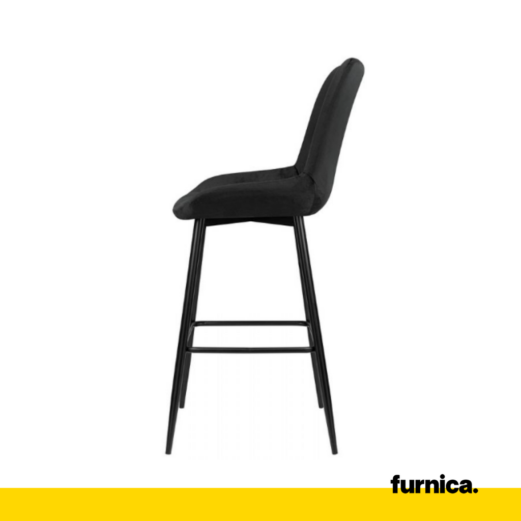 DANIELE - Prošívaný sametový jídelní / kancelářský stolička s černými kovovými nohami - černá