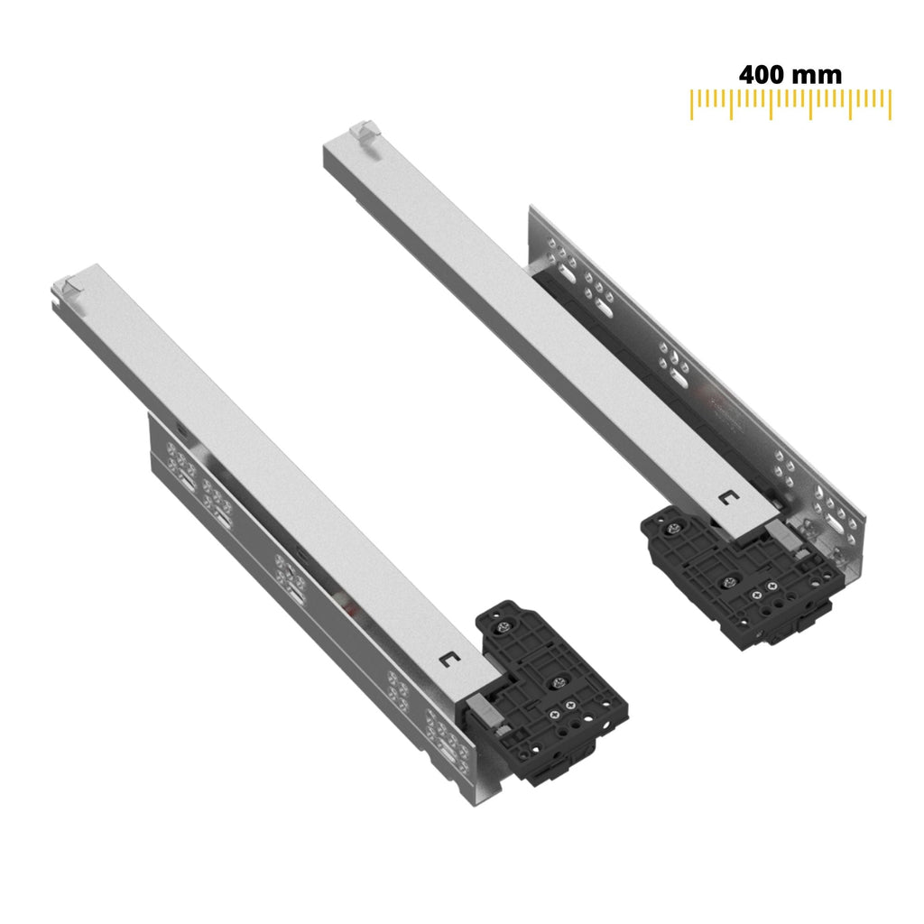 Sada skrytých kluzáků s tlumeným zavíráním, plné vysunutí