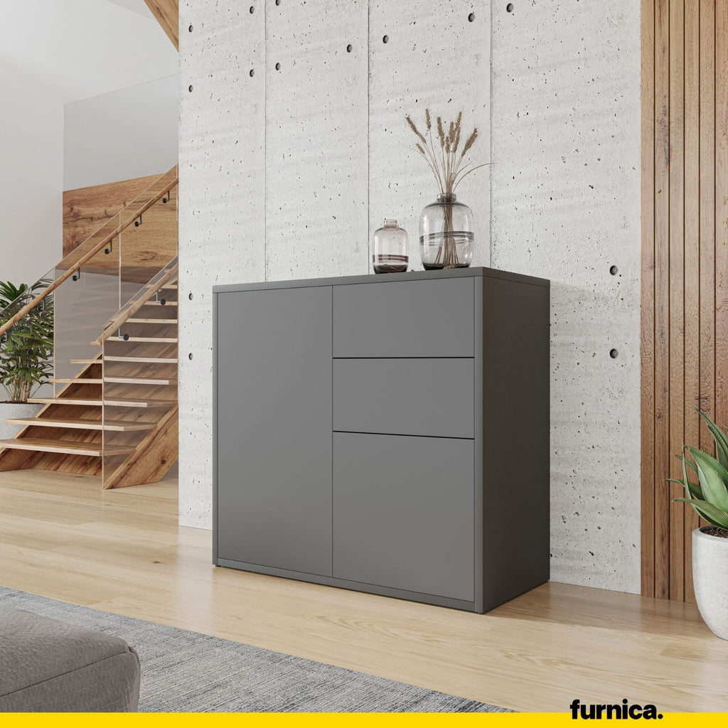 CAMILLE - Skříň s dvěma dveřmi a dvěma šuplíky s otevíráním stisknutím - antracitová, výška 74 cm, šířka 80 cm, hloubka 36 cm.