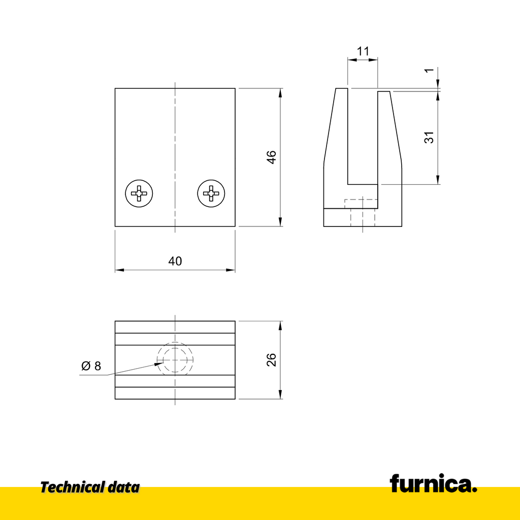 Držák na skleněnou polici - čtvercový - chrom