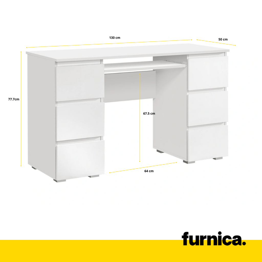 CUBA - Počítačový stůl s 6 šuplíky s push to open mechanismem a výsuvnou klávesnicí H78cm W130cm D50cm - bílý matný