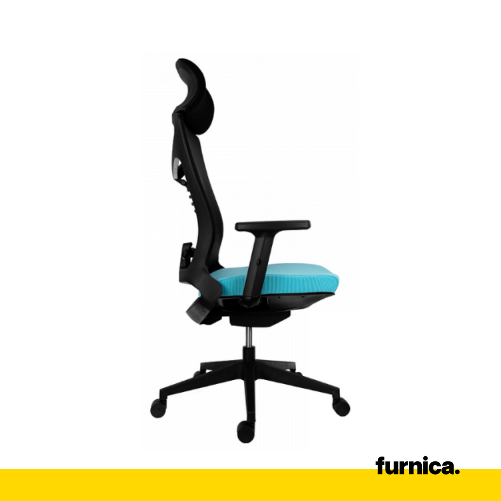 FILIPPO II - Kancelářská židle potažená vysoce kvalitním mikrosíťovým materiálem - černá/modrá H129cm W68cm