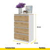 GABRIEL - Komoda se 4 zásuvkami - Skříň na oblečení do ložnice - Bílý mat / Wotan dub H92cm W60cm D33cm
