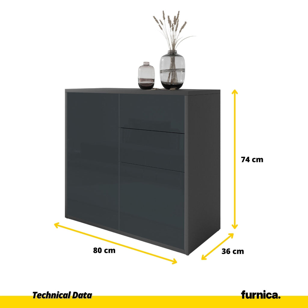 CAMILLE - Skříň s dvěma dveřmi a dvěma šuplíky s funkcí push to open - antracit / lesklý antracit H74cm W80cm D36cm