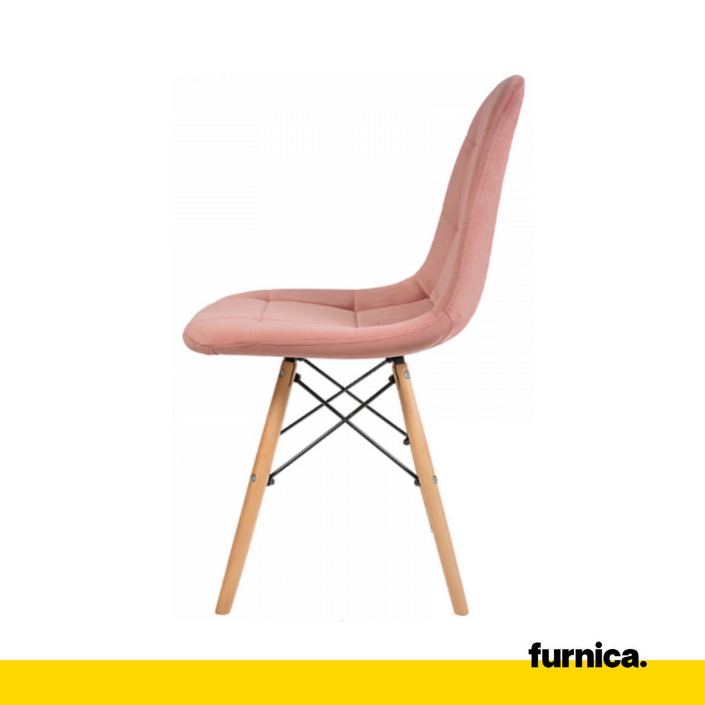 FABRIZIO - Prošívaná sametová židle do jídelny / kanceláře s dřevěnými nohami - růžová