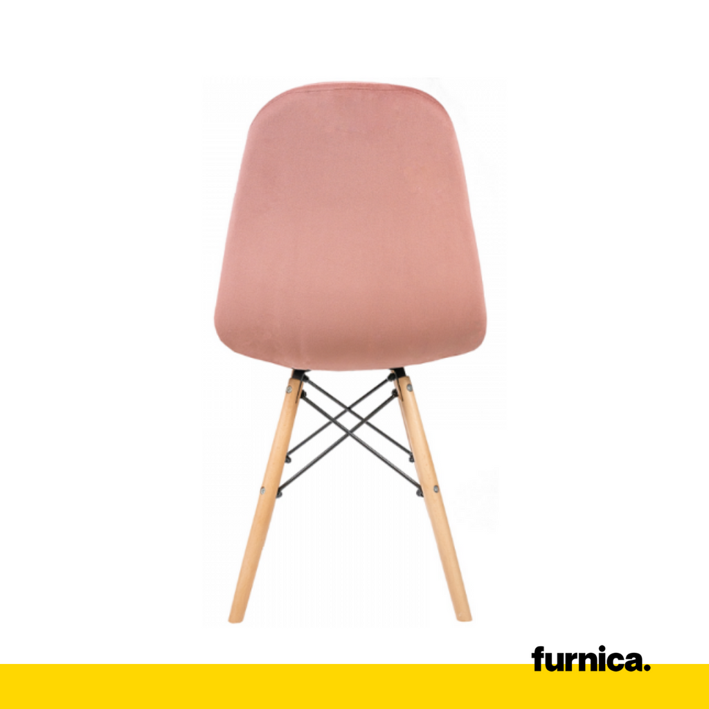 FABRIZIO - Prošívaná sametová židle do jídelny / kanceláře s dřevěnými nohami - růžová