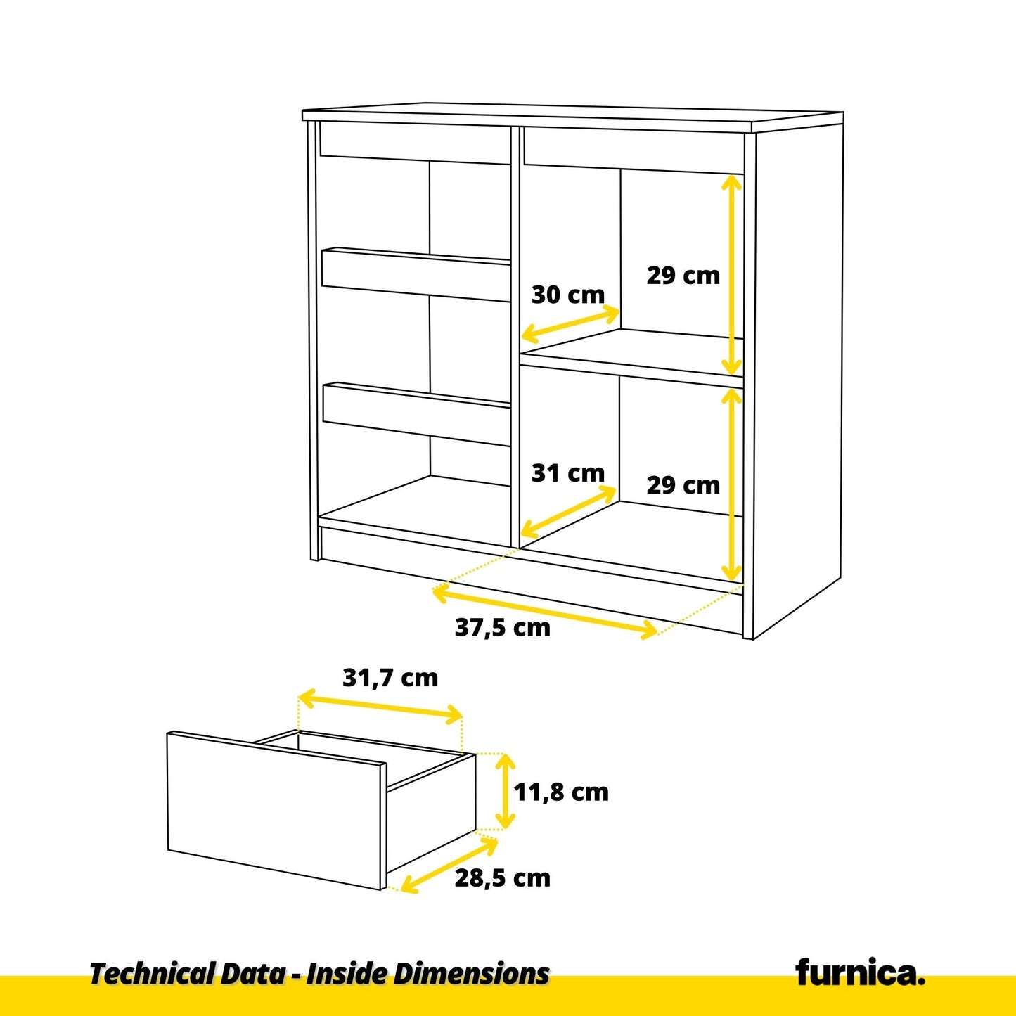 MIKEL - Komoda se 3 šuplíky a 1 dveřmi - Skříň na oblečení do ložnice - Wotan dub / beton - Výška 75 cm, šířka 80 cm, hloubka 35 cm.