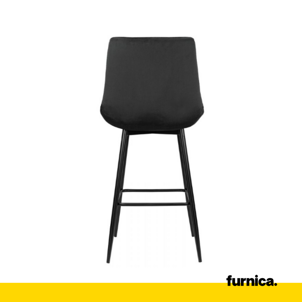 DANIELE - Prošívaný sametový jídelní / kancelářský stolička s černými kovovými nohami - černá