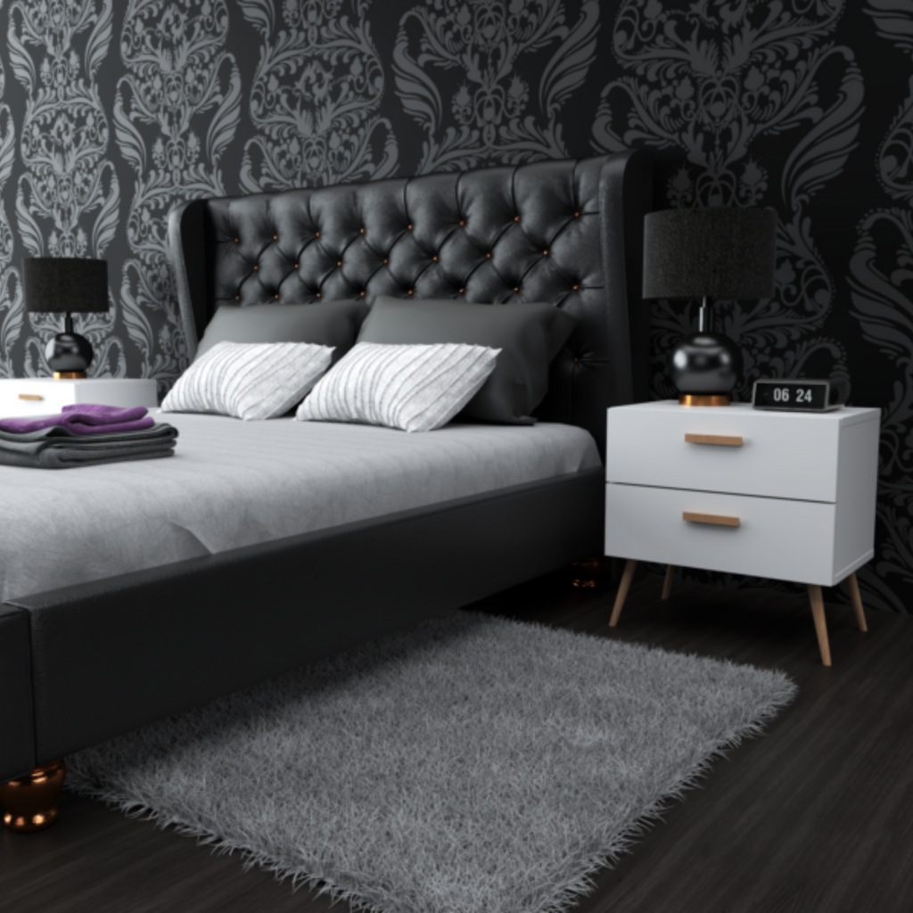 INGRID - Skandinávský noční stolek - noční stolek se 2 zásuvkami - bílý matný povrch H45cm W45cm D30cm