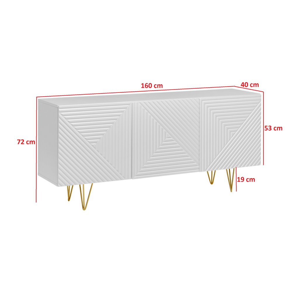 PYRAMIDA - Kredenc s předními/dveřními panely z 3D frézovaného MDF - Matně bílá