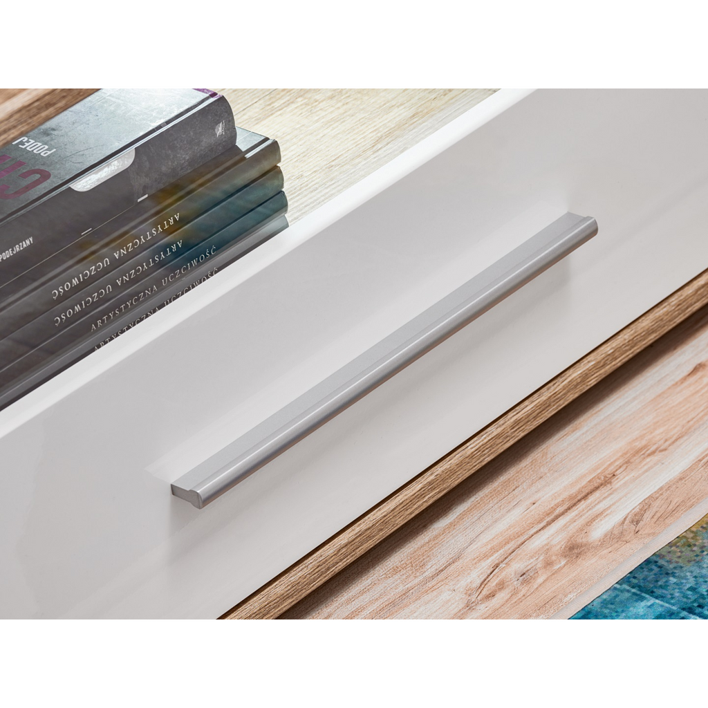 Stěnová jednotka SANDER - sada nábytku do obývacího pokoje - Monument Oak / bílý lesk