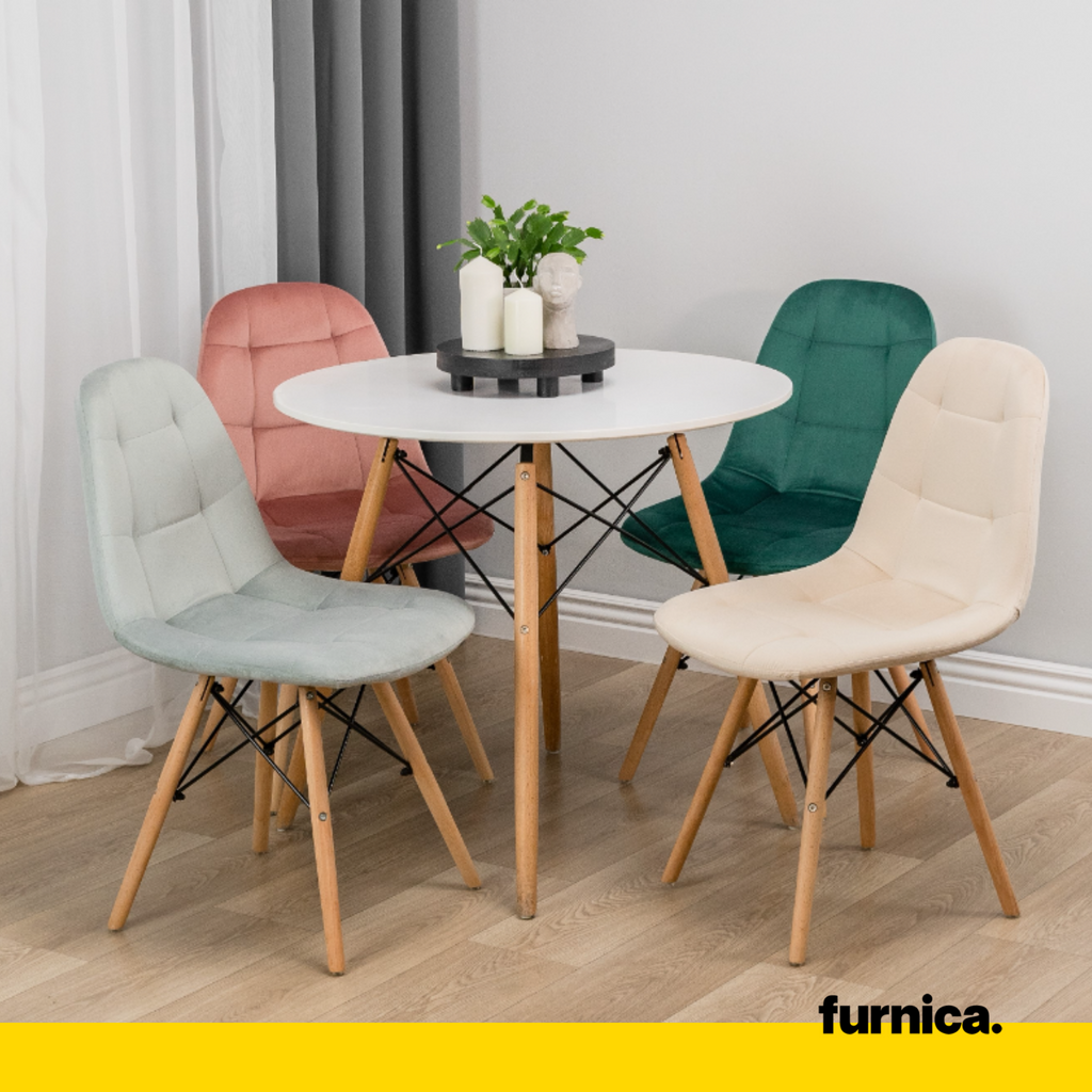 FABRIZIO - Prošívaná sametová židle do jídelny / kanceláře s dřevěnými nohami - růžová