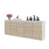 MIKEL - Komoda se 6 šuplíky a 3 dveřmi - Skříň na oblečení do ložnice - Bílý mat / Sonoma dub - Výška 75 cm, šířka 200 cm, hloubka 35 cm.