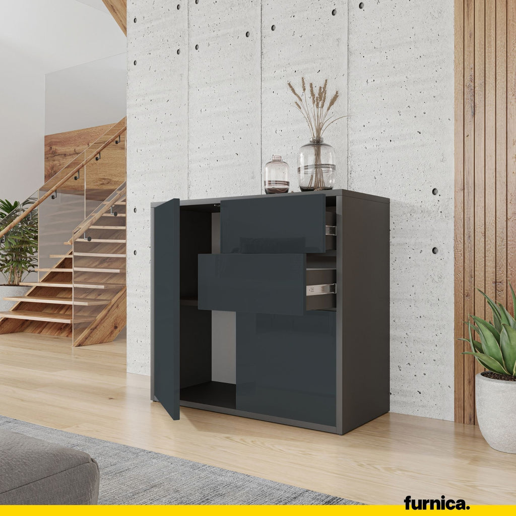 CAMILLE - Skříň s dvěma dveřmi a dvěma šuplíky s funkcí push to open - antracit / lesklý antracit H74cm W80cm D36cm