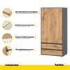 JOELLE - Skříň se 2 dveřmi a 2 zásuvkami - Anthracite / Wotan Oak H180cm W90cm D50cm