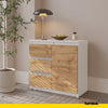 MIKEL - Komoda se 3 šuplíky a 1 dveřmi - Skříň na oblečení do ložnice - Bílý mat / Wotan dub H75cm W80cm D35cm