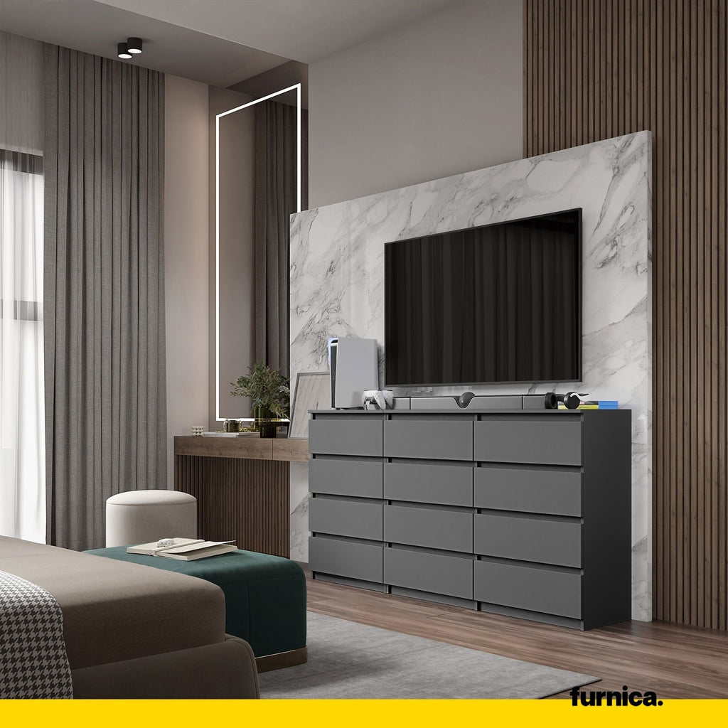 GABRIEL - Komoda se 12 šuplíky (8+4) - Skříň na oblečení do ložnice - Anthracitová - Výška 92 cm, šířka 180 cm, hloubka 33 cm.