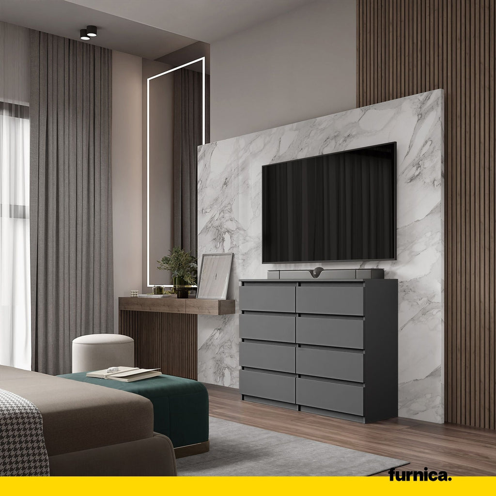 GABRIEL - Komoda se 8 šuplíky - Skříň na oblečení do ložnice - Anthracitová - Výška 92 cm, šířka 120 cm, hloubka 33 cm.