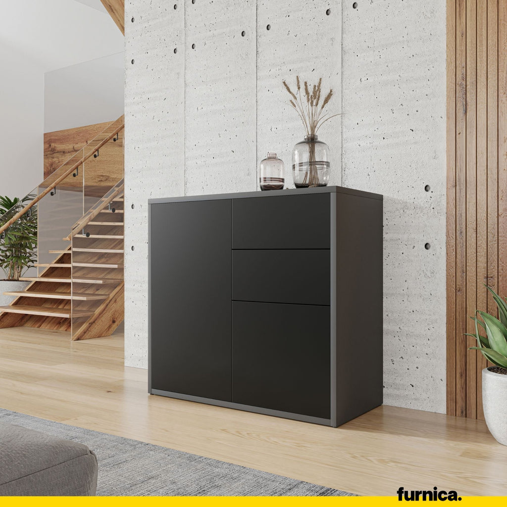 CAMILLE - Skříň s dvěma dveřmi a dvěma šuplíky s funkcí push to open - antracit / černý matný, výška 74 cm, šířka 80 cm, hloubka 36 cm.