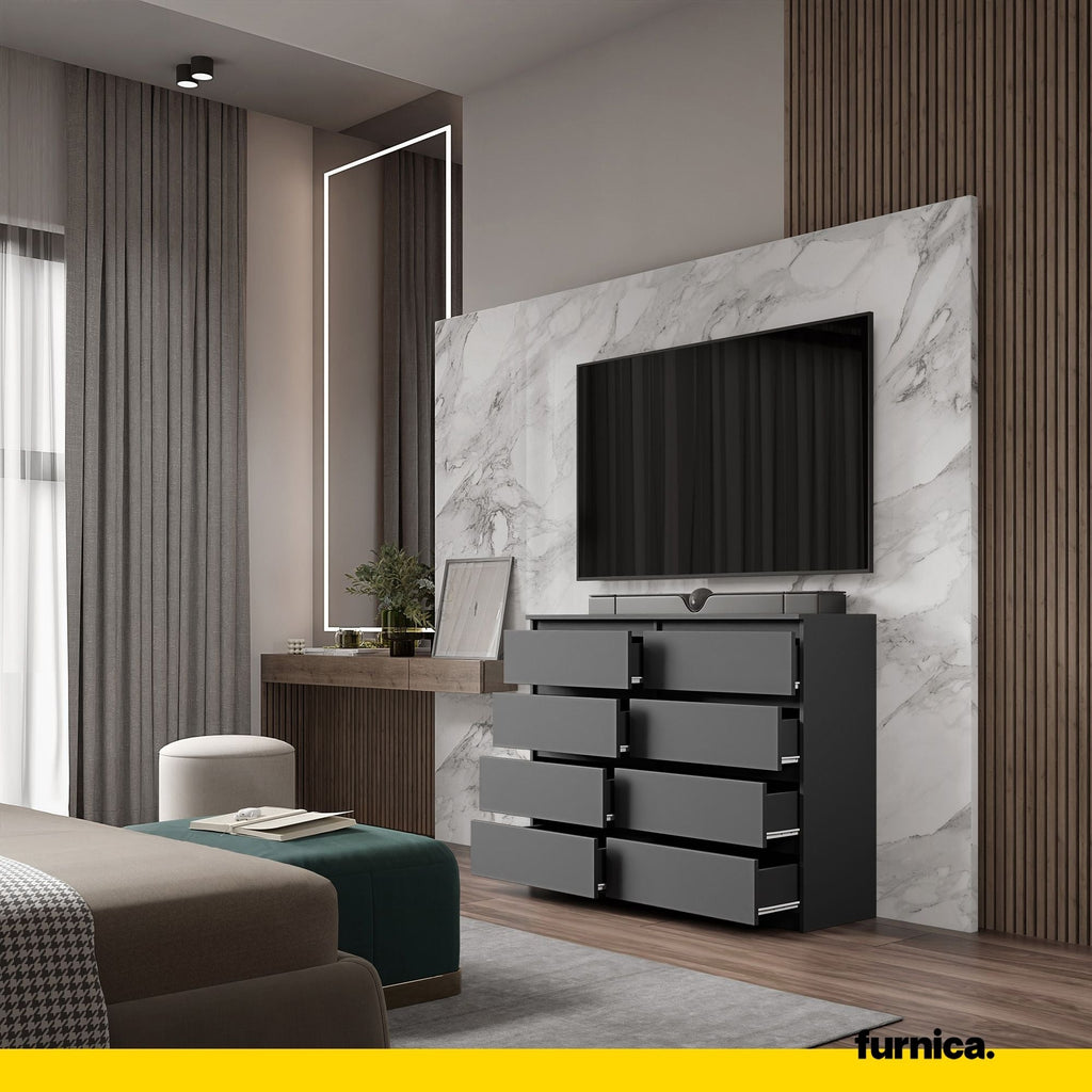 GABRIEL - Komoda se 8 šuplíky - Skříň na oblečení do ložnice - Anthracitová - Výška 92 cm, šířka 120 cm, hloubka 33 cm.