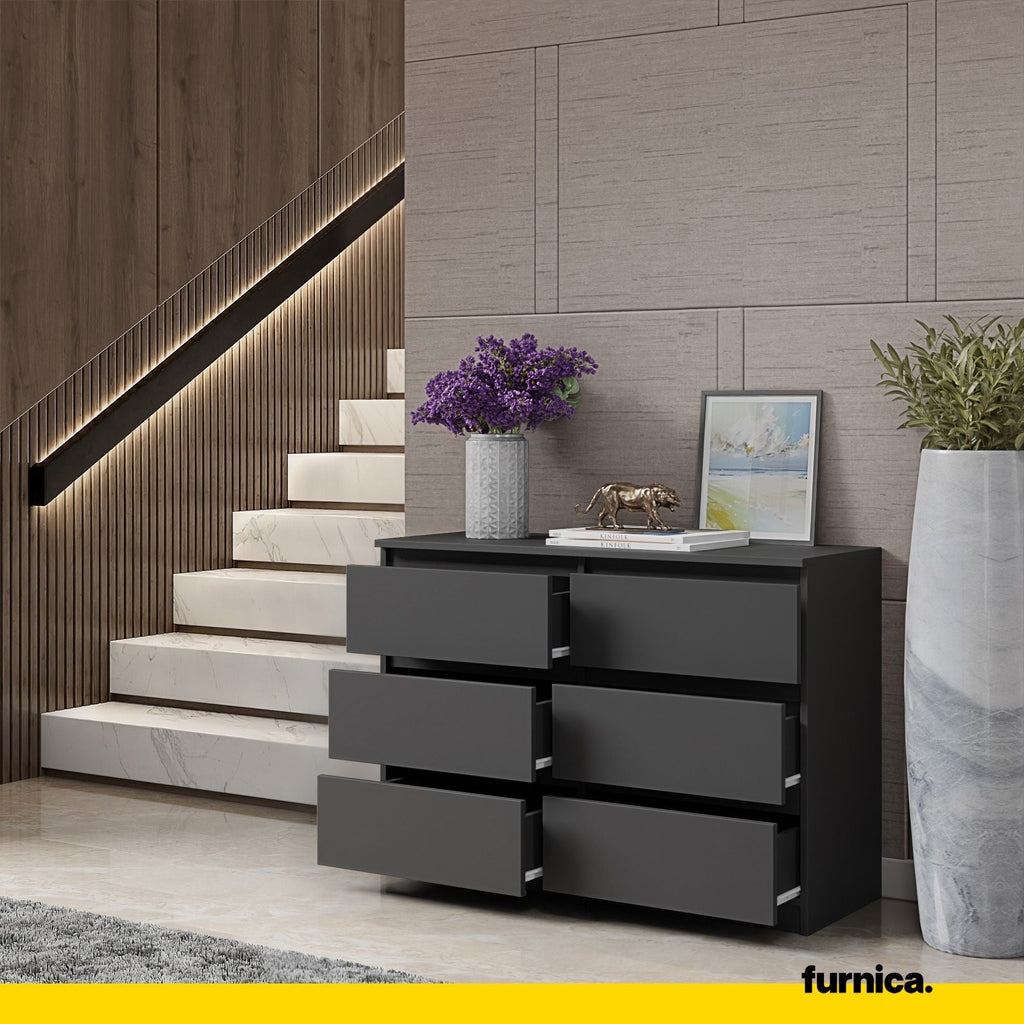 GABRIEL - Komoda se 6 šuplíky - Skříň na oblečení do ložnice - Anthracitová - Výška 71 cm, šířka 100 cm, hloubka 33 cm.