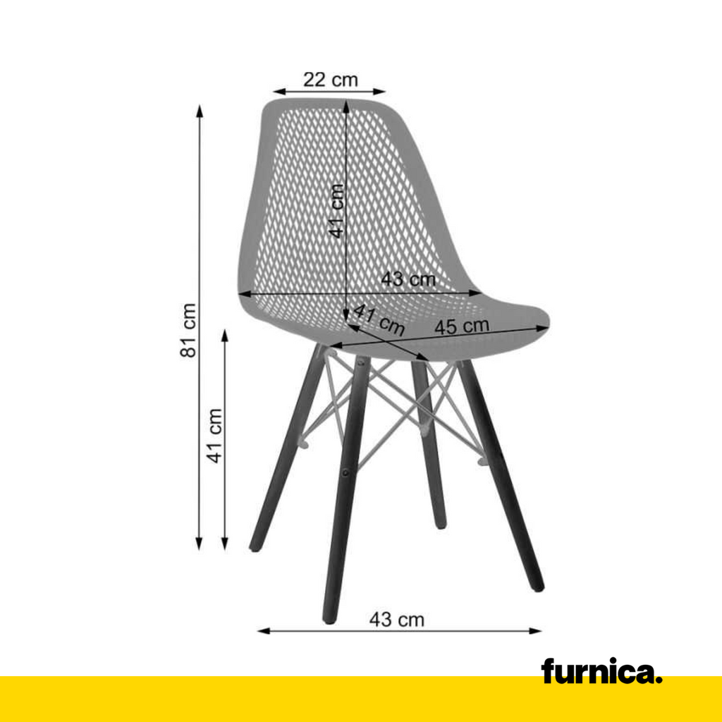 LUCA - Perforovaná plastová jídelní / kancelářská židle s dřevěnými nohami - černá