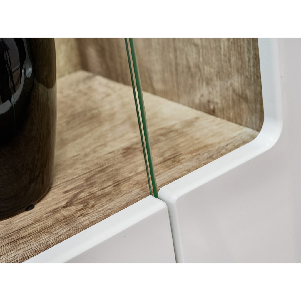 Stěnová jednotka SANDER - sada nábytku do obývacího pokoje - Monument Oak / bílý lesk