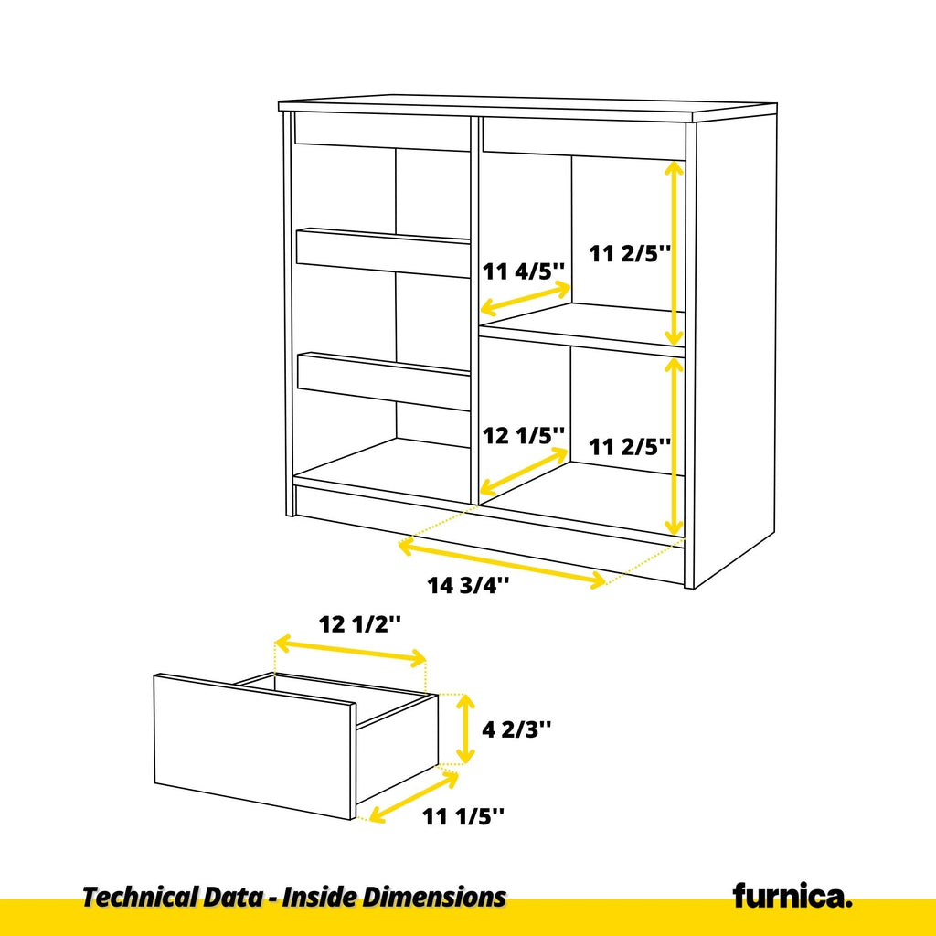 MIKEL - Komoda se 3 šuplíky a 1 dveřmi - Skříň na uložení oblečení do ložnice - Beton / Sonoma dub - Výška 75 cm, šířka 80 cm, hloubka 35 cm.