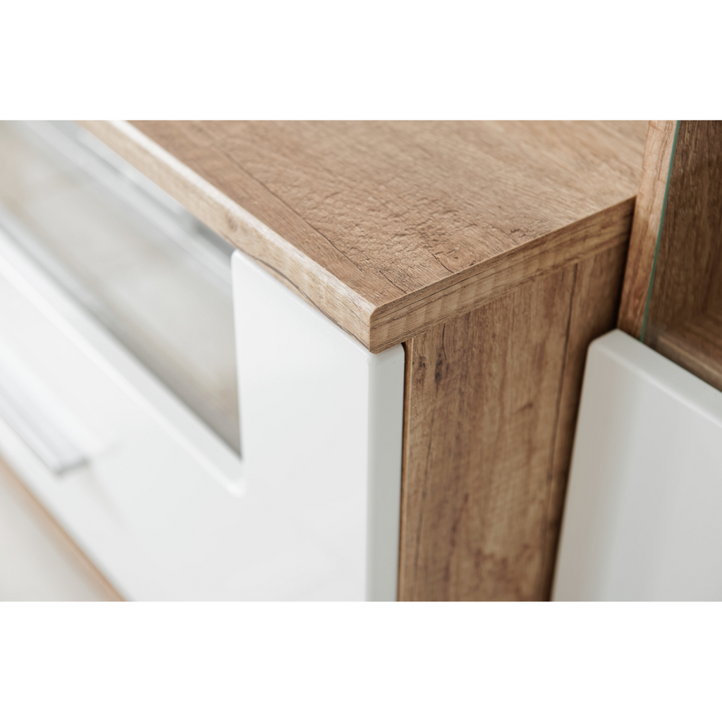 Stěnná jednotka SAALA - sada nábytku do obývacího pokoje - Monument Oak / bílý lesk