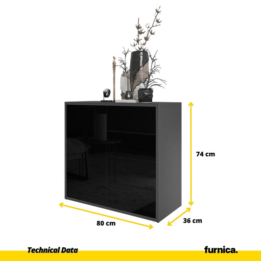 CAMILLE - Skříň s výsuvnými dvířky a 4 zásuvkami - antracit / černý lesk H74cm W80cm D36cm (2) – Furnica