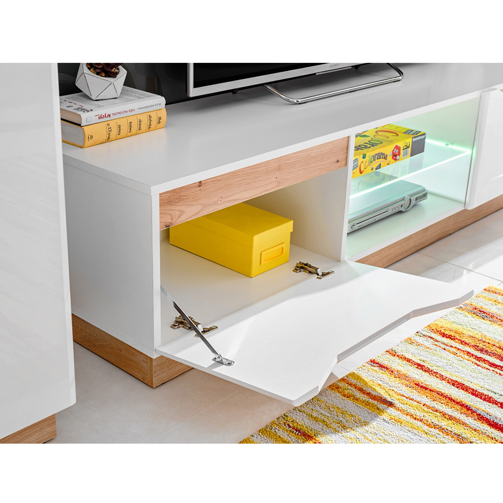 Stěnová jednotka FAME - sada nábytku do obývacího pokoje - řemeslný dub / bílý lesk