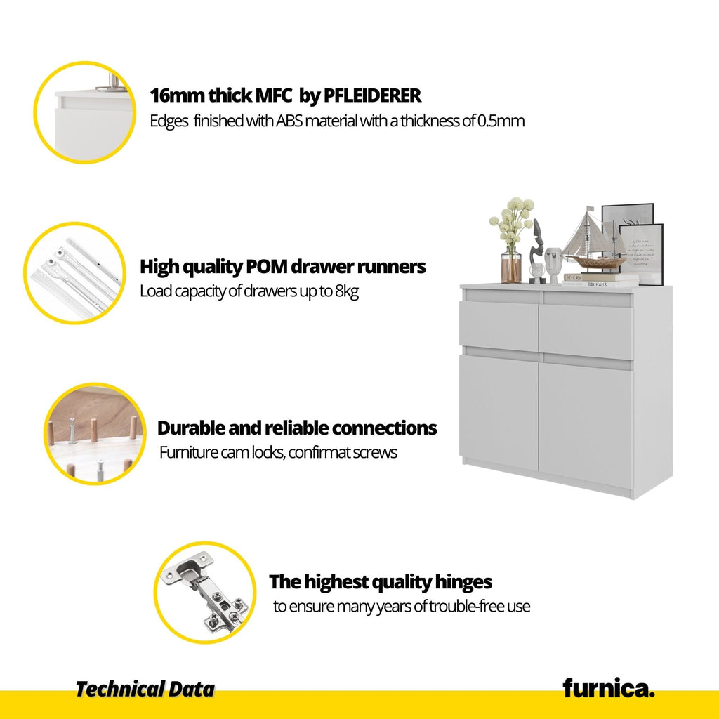 NOAH - Komoda se 2 šuplíky a 2 dveřmi - Skříň na uložení oblečení do ložnice - Anthracit / Bílý lesk H75cm W80cm D35cm