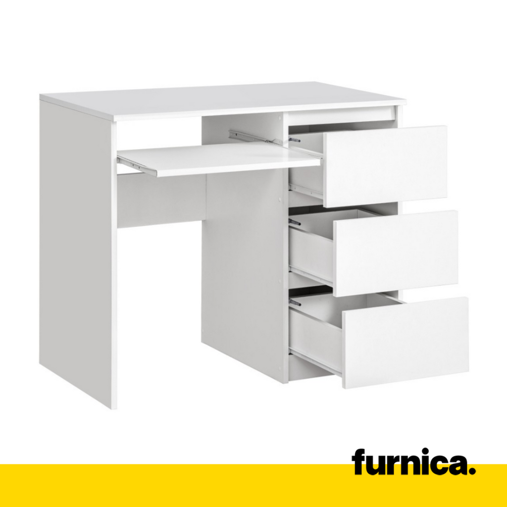 BRUNO - Počítačový stůl s 3 zásuvkami a výsuvnou klávesnicí H76cm W90cm D50cm Pravý - Bílý matný