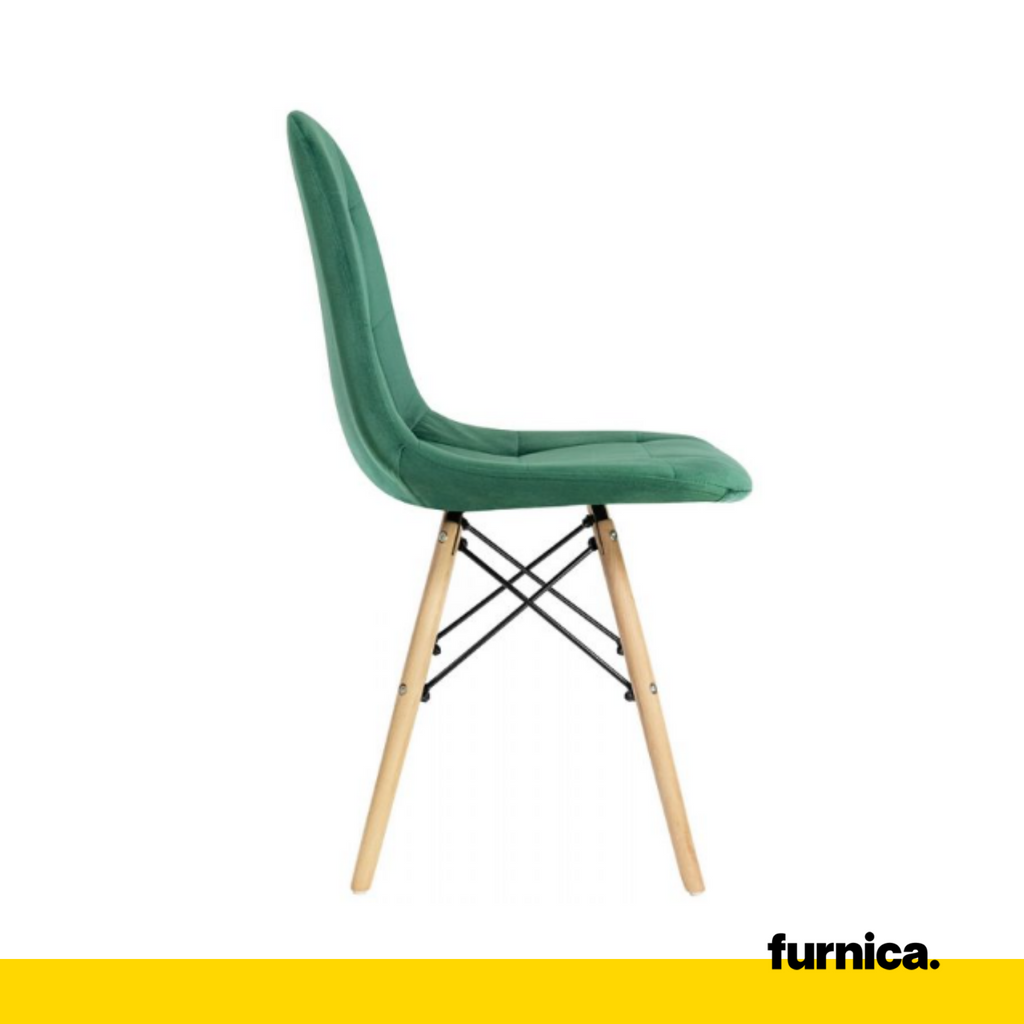 FABRIZIO - Potahovaná židlička do jídelny / kanceláře z plstěného sametu s dřevěnými nohami - tmavě zelená