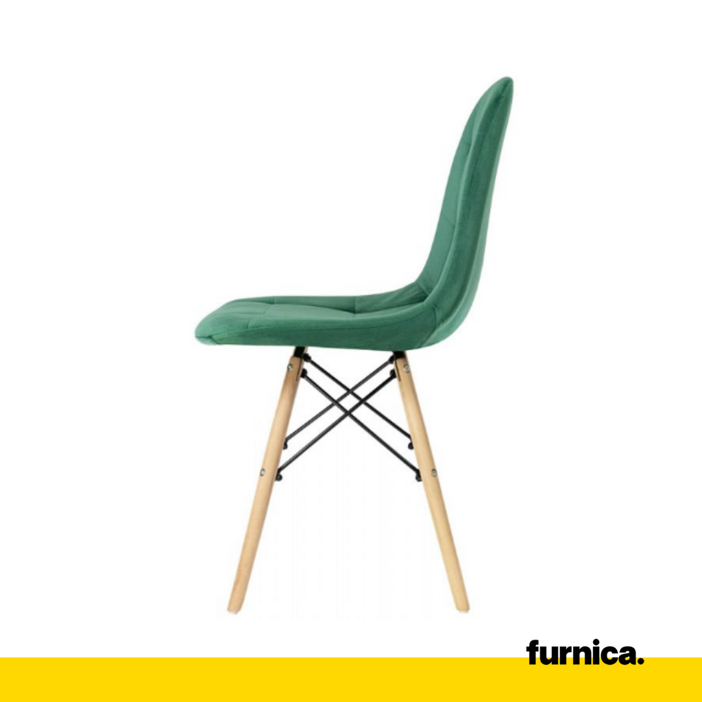 FABRIZIO - Potahovaná židlička do jídelny / kanceláře z plstěného sametu s dřevěnými nohami - tmavě zelená