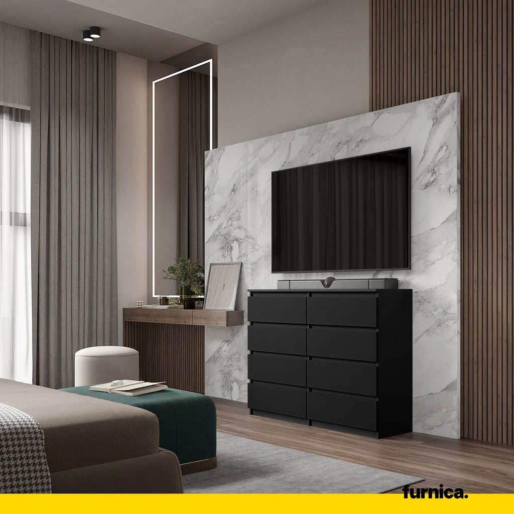 GABRIEL - Komoda se 8 šuplíky - Skříň na oblečení do ložnice - Černý matný povrch H92cm Š120cm D33cm