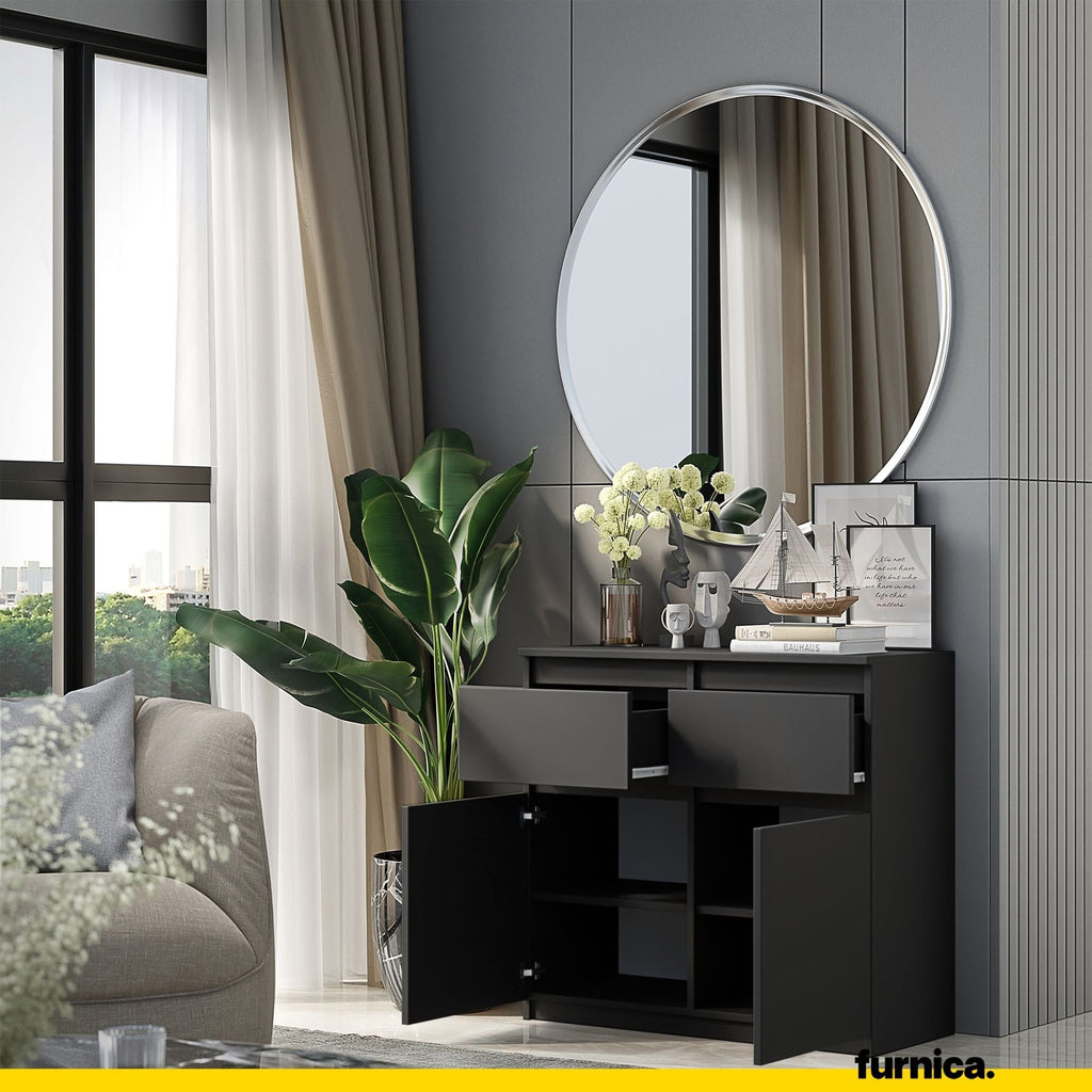 NOAH - Komoda se 2 šuplíky a 2 dveřmi - Skříň na uložení oblečení do ložnice - Anthracitová - Výška 75 cm, šířka 80 cm, hloubka 35 cm.