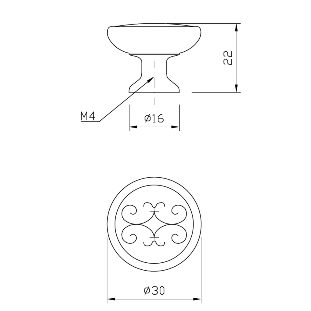 Vintage vzorovaná klika na skříňku - Ø30mm - černý matný nikl
