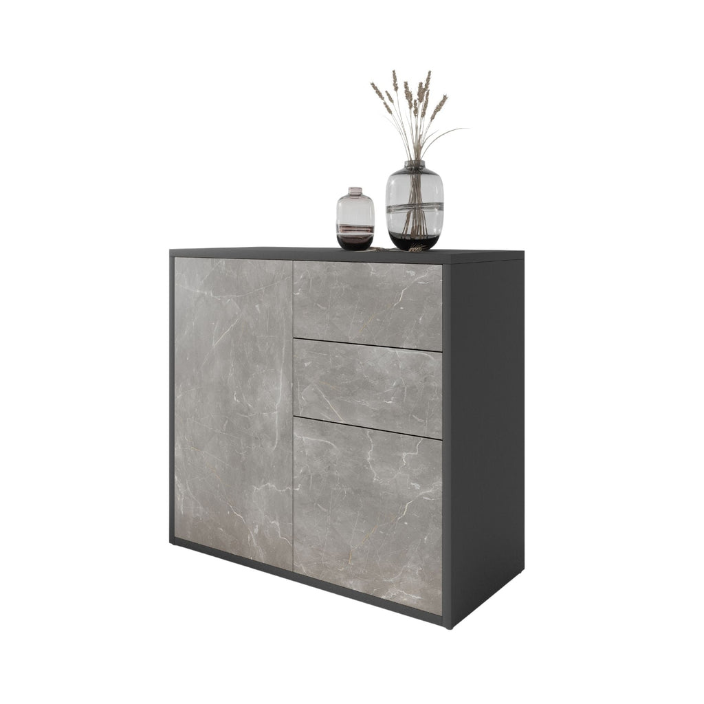 CAMILLE - Skříň s dvěma dveřmi a dvěma šuplíky s funkcí push to open - antracit / bazalt Trasimeno H74cm W80cm D36cm