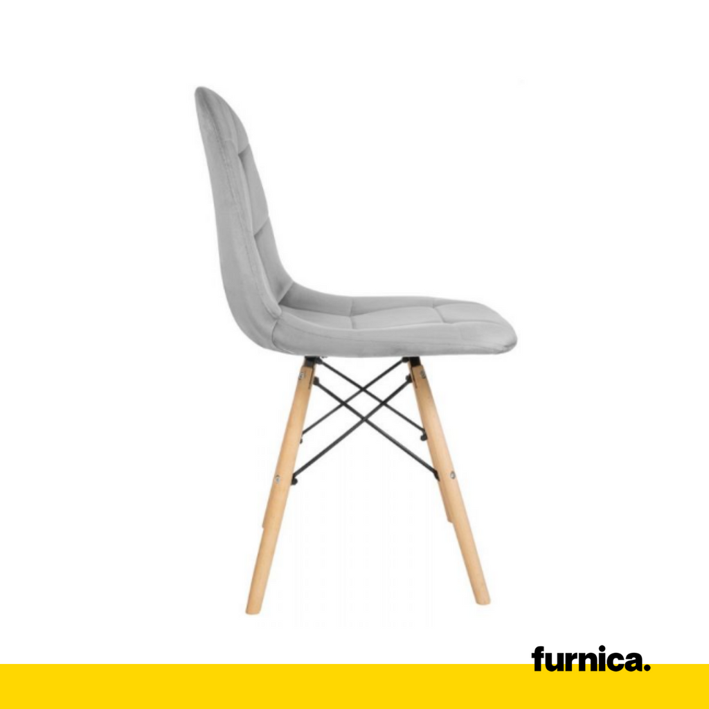 FABRIZIO - Potahovaná židlička do jídelny / kanceláře z plstěného sametu s dřevěnými nohami - světle šedá