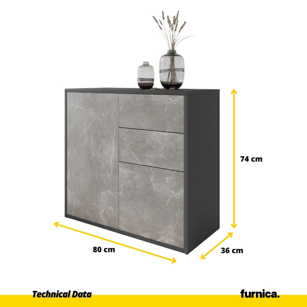 CAMILLE - Skříň s dvěma dveřmi a dvěma šuplíky s funkcí push to open - antracit / bazalt Trasimeno H74cm W80cm D36cm