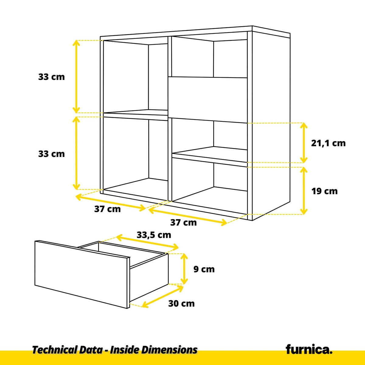 CAMILLE - Skříň s dvěma dveřmi a dvěma šuplíky s funkcí push to open - antracit / bílý lesk H74cm W80cm D36cm (7) – Furnica