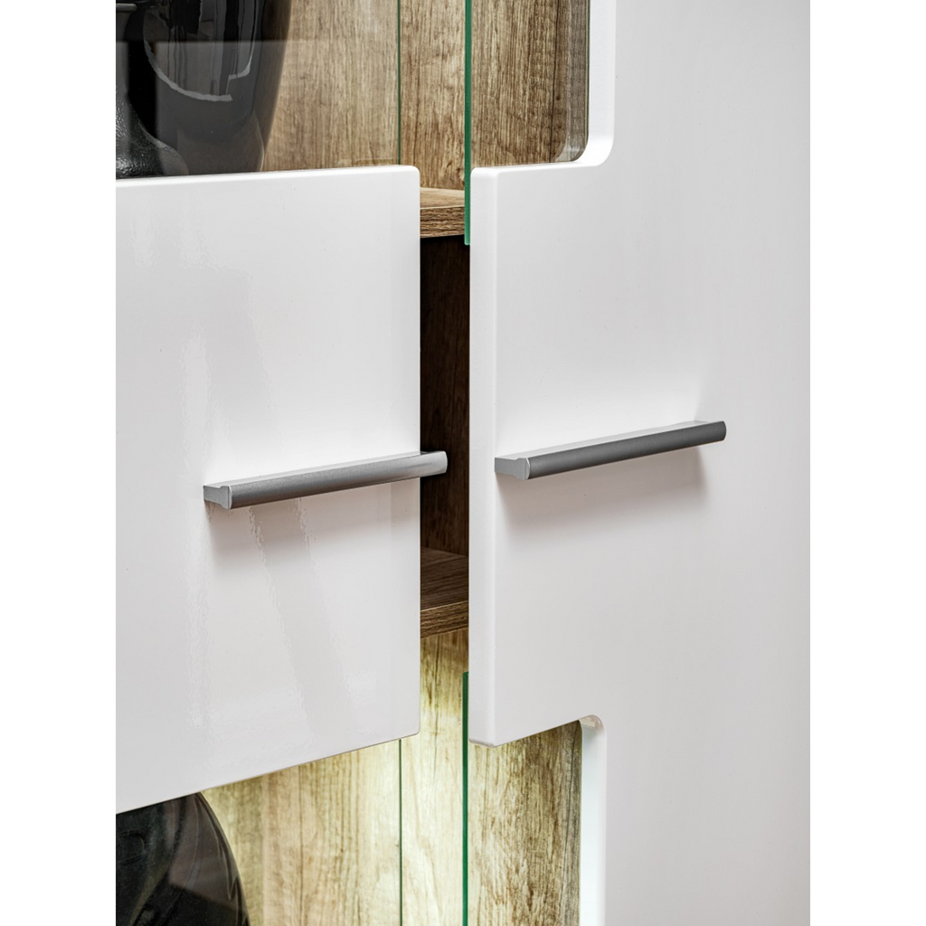 Stěnová jednotka SANDER - sada nábytku do obývacího pokoje - Monument Oak / bílý lesk