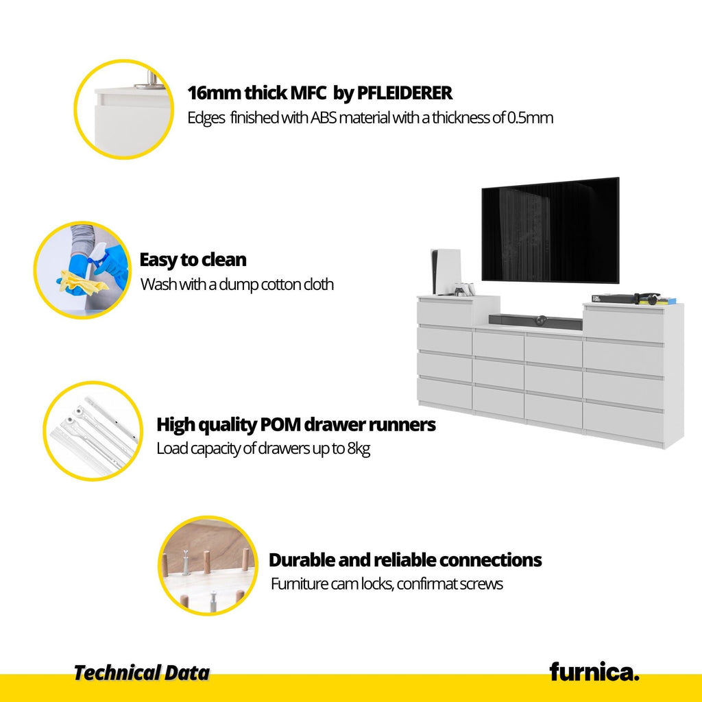 GABRIEL - Komoda se 14 šuplíky (4+6+4) - Skříň na oblečení do ložnice - úložný prostor - Wotan dub - V92cm x Š220cm x H33cm