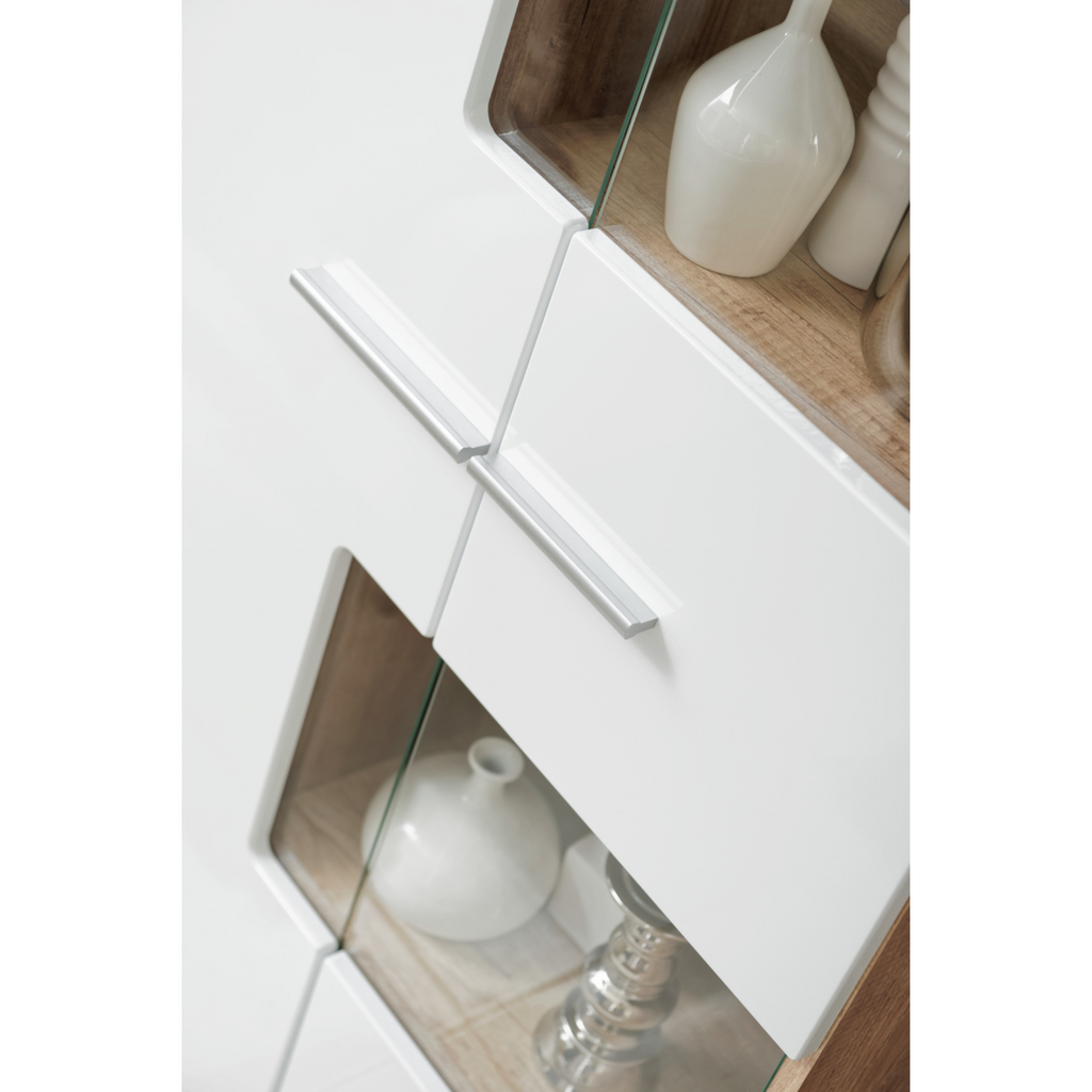 Stěnná jednotka SAALA - sada nábytku do obývacího pokoje - Monument Oak / bílý lesk