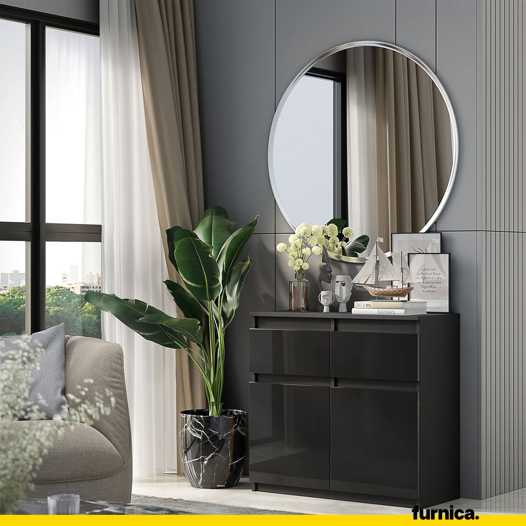 NOAH - Komoda se 2 šuplíky a 2 dveřmi - Skříň na uložení oblečení do ložnice - Anthracit / Černý lesk - Výška 75 cm, šířka 80 cm, hloubka 35 cm.